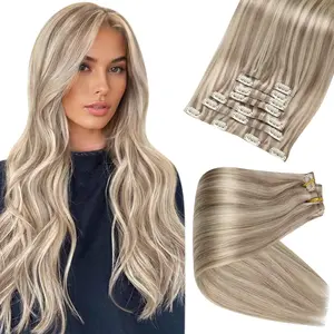 2026 Real Human Hair Clip ins Blonde Hair Extensions Highlight Seamless Clip in Human Hair Extension PU Skin Weft Add Volume 18 Inch 8pcs 120g quick weave