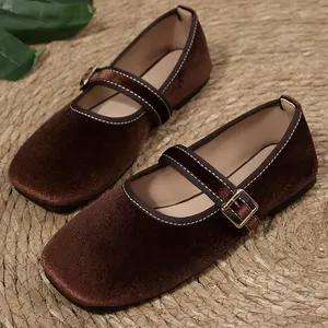 Retro Ballet Shoes Shoes for Women, Soft Flat Heel Square Toe Dress Shoes with Adjustable Buckle, All-Day Comfort