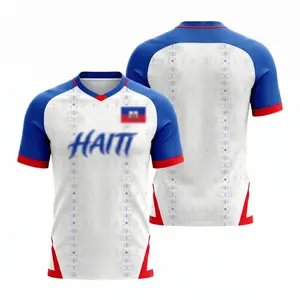 Haitian Caribbean Heritage Pride Athletic Soccer Jersey, Premium Breathable Short Sleeve Sportswear T-Shirt, Sublimated National Colors Fan Gear Tee Gift
