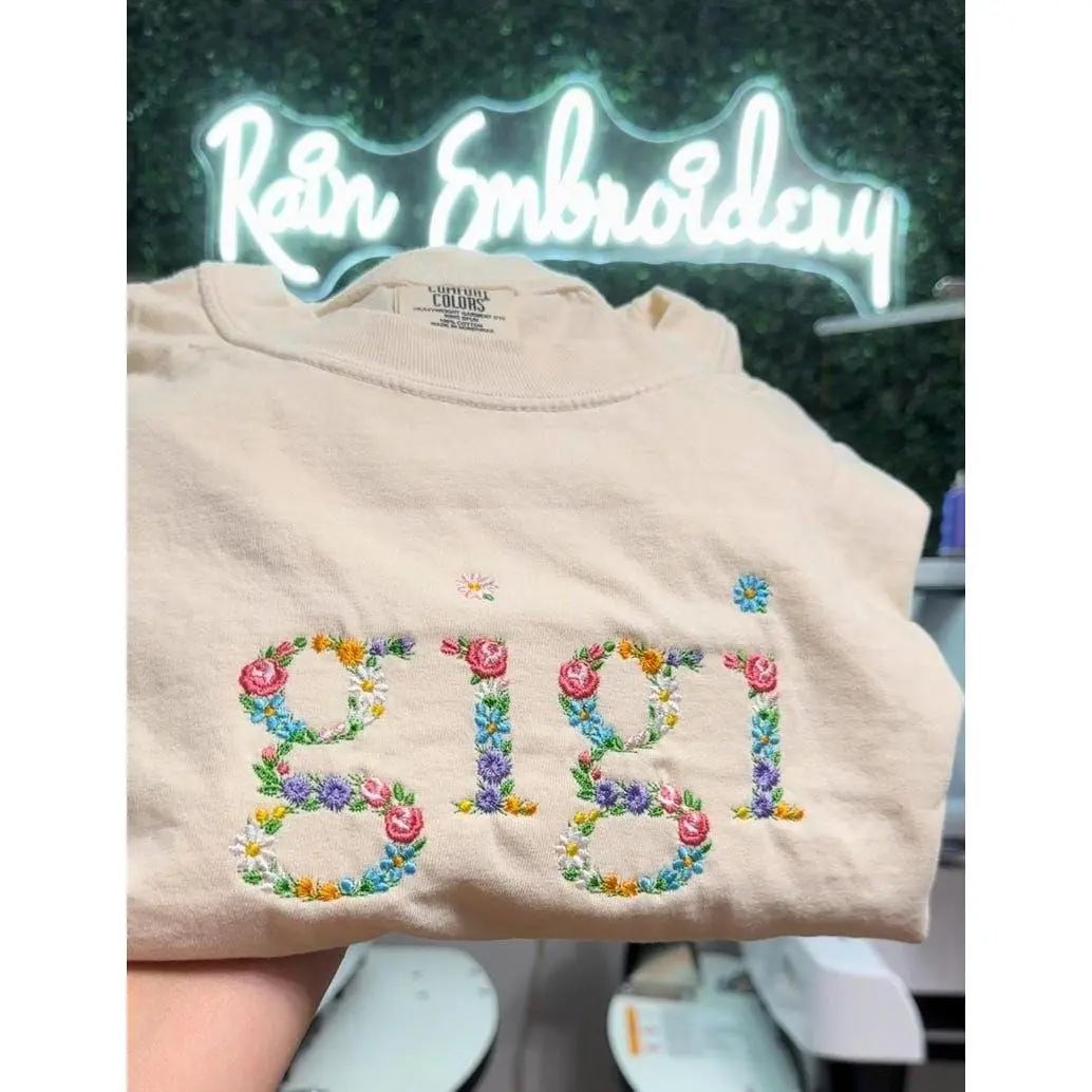 Embroidered Floral T Shirt / Mama / Grandma / Abuela / Personalized Mother’s Day Gifts / Embroidered Gifts / Floral Alphabet Embroidery