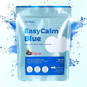 EasyCalm Blue, Magnesium KSM-66 Ashwagandha & Blue Spirulina L-theanine Lion's Mane Mushroom GABA Vitamin D3, Mixed drink Supports Cortisol Balance, Detox, Mood,Sleep, 20 Servings Travel Packets