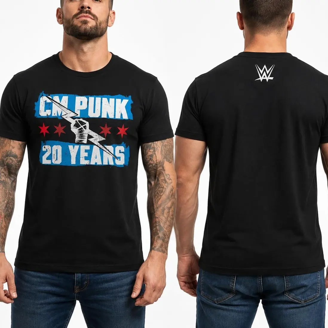 CM Punk 20 Years Flag T-Shirt, Patriotic Anniversary Artwork, Straight Edge Icon Tribute, Wrestling Legacy Collectible, Men's Black Graphic Tee