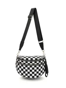 Spacious Checkered Nylon Bum Bag Checkered Handbags Wallets for Women Casual Crossbody Bag Fashionable Patterned Bag
