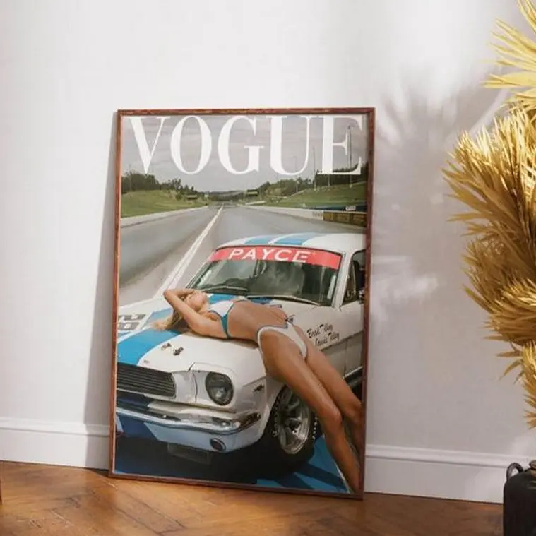 Vogue Poster Fashion Print Car Girl Wall Art Mustang Print Luxury Wall Art Woman Print Trendy Poster Chic Wall Art Retro Poster
