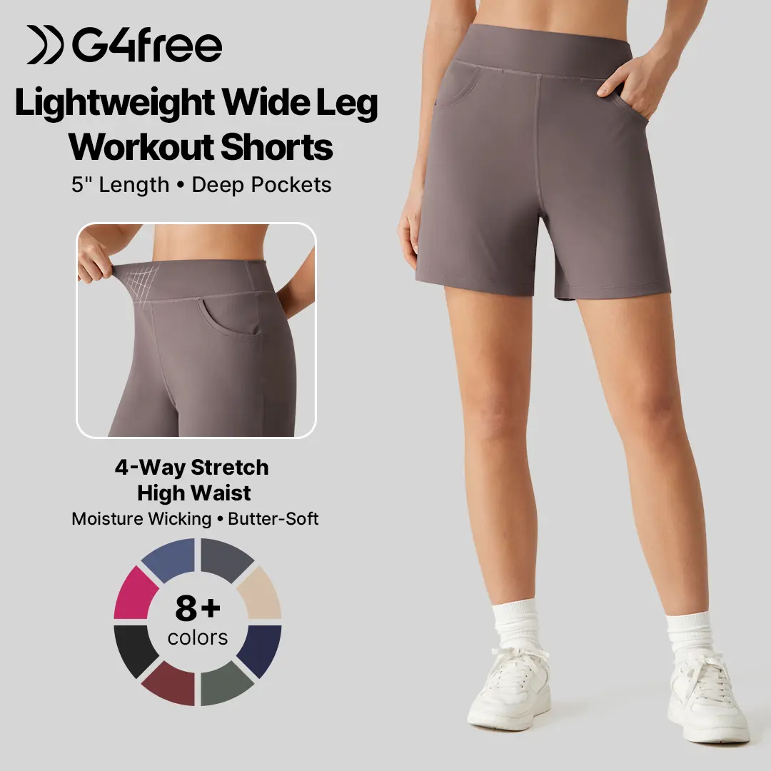 G4Free EverGoing Women's Sport Shorts - 5" High Waisted Wide Leg Stretch Casual Shorts with Pockets, Women's Clothes