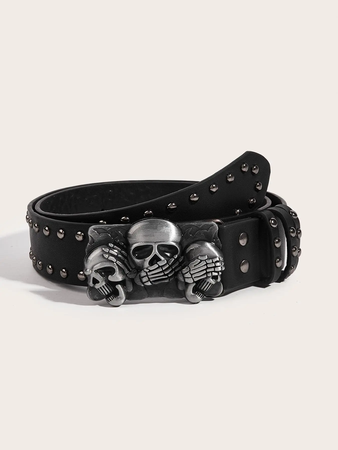Fashion Faux Leather Studded Waist Belt with Retro Skull Buckle - Versatile & Stylish Street Style Belt for Men and Women Stylish Belts