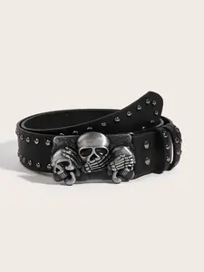 Women's Belt Leather Skull Buckle Belt, Waist Band for Jeans, Punk Belt, Black Studded Belts for Women, Y2k Skull Belts, Punk Style Belt, All Seasons Wear, Studded Details
