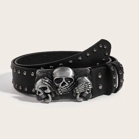 Women's Belt Leather Skull Buckle Belt, Waist Band for Jeans, Punk Belt, Black Studded Belts for Women, Y2k Skull Belts, Punk Style Belt, Fashion Belts, Street Style Belt, Cool Belts, All Seasons Wear, Studded Details