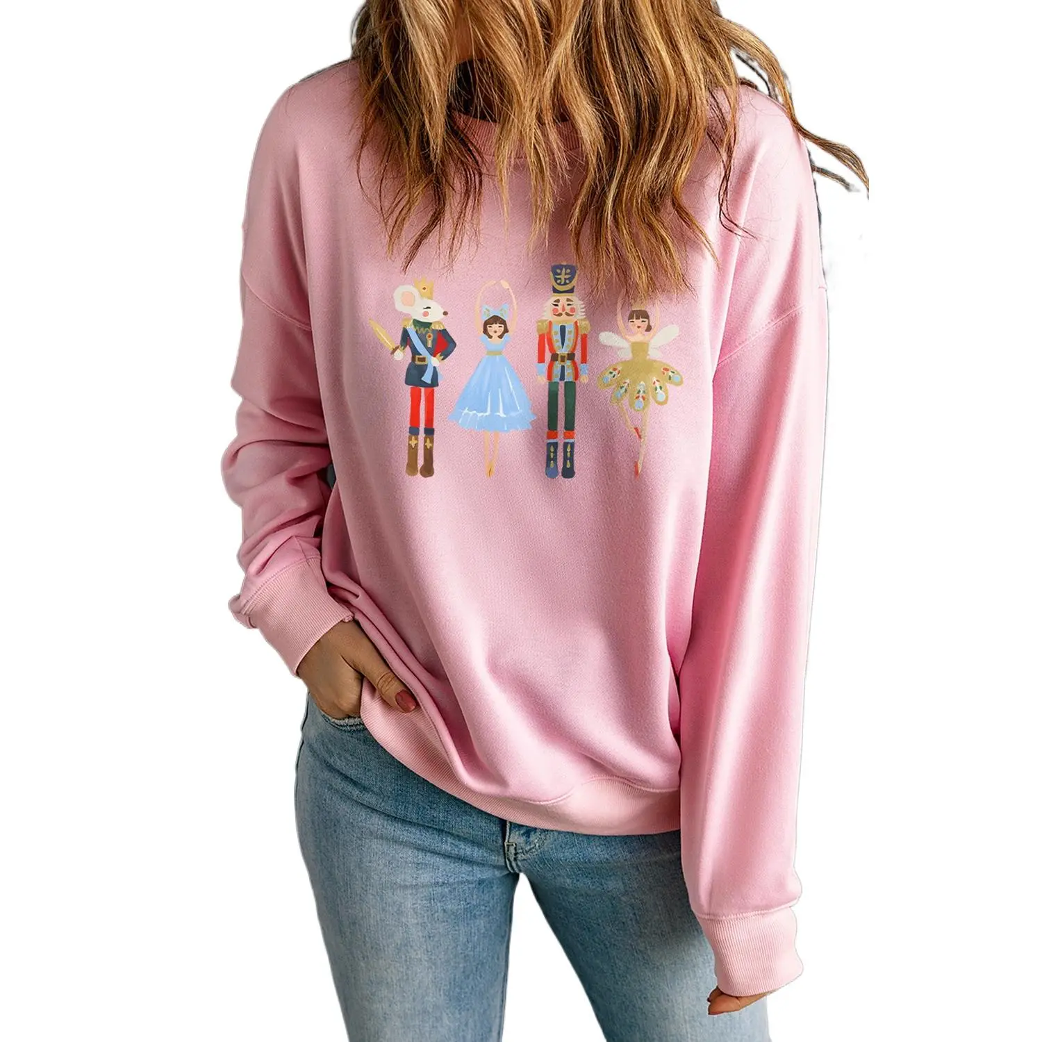Women's Nutcracker Hoodie, Casual Holiday Theme Sweatshirt with Fairy Print, Long Sleeve Pullover Graphic Tops, Christmas, Lady, Pull On, Longsleeves, Fashion