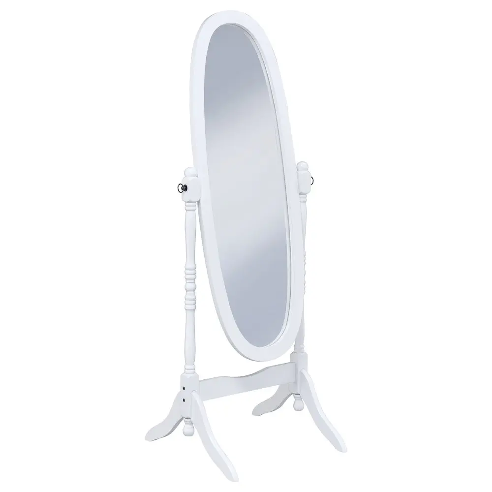 Foyet White Wood Adjustable Full Length Cheval Mirror - Single Unit with Curved Legs, Swivel Base for Indoor Space