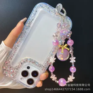 Trendy Large Bead & Bow Pendant Phone Chain, Shimmery Beaded Lanyard, Dainty INS Style Phone Strap & Bag Charm for Women#phonechain#beaded phone charm#insaccessories#bowjewelry#phone strap#fashionaccessory#giftsforher