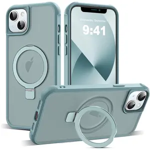 Compatible with iPhone 13 Case & iPhone 14 Case with Invisible Magnetic O-Ring Stand Translucent Phone Cases for 13 & 14 6.1" [Compatible with Mag-Safe][Great Grip Feeling], Blue | 6.1", Great Grip Feeling