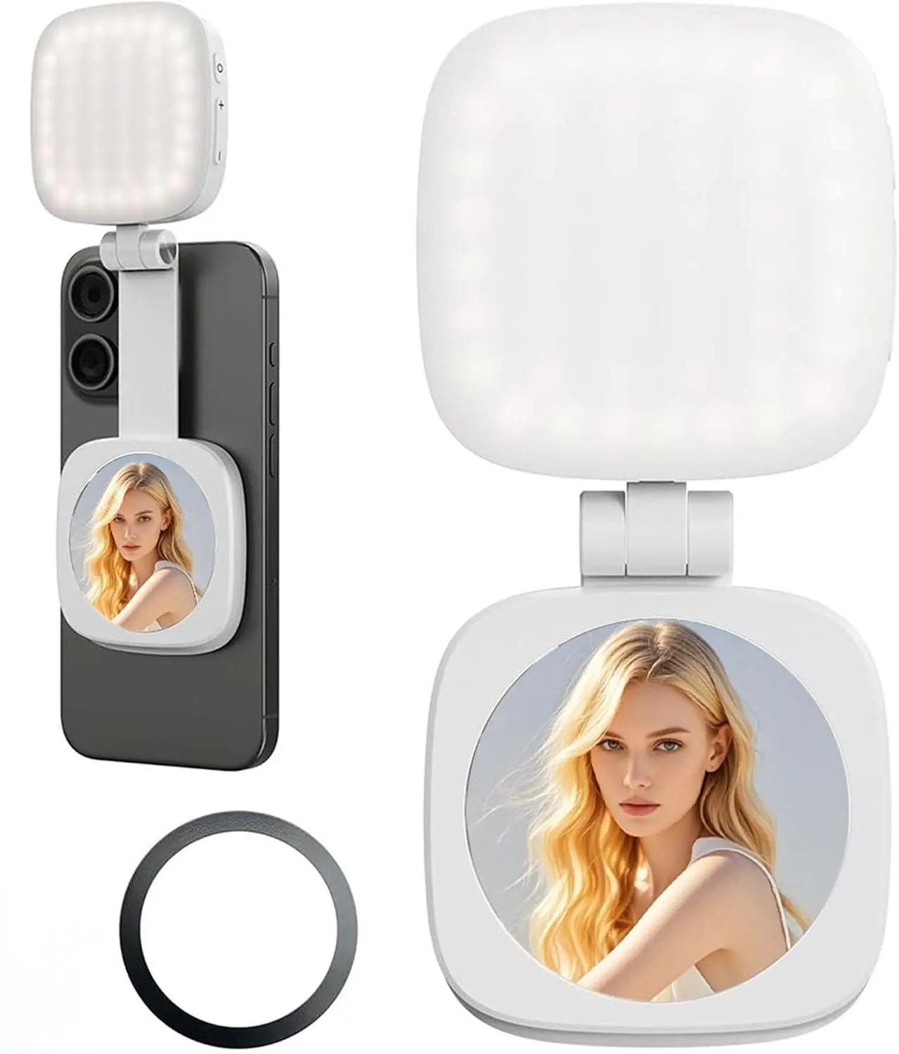 Walking Way Magnetic Selfie Light for iPhone, Portable Phone Light Ring for iPhone Magsafe, CRI97 360° LED Selfie Fill Light with Mirror for Selfies, Photography, Makeup, Vlogs, TikTok, Video