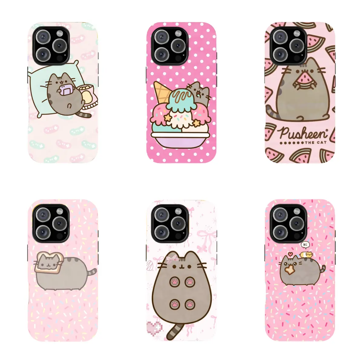 Pusheen Polka Dot Phone Case, Slim Fit Protective Cover Compatible With iPhone 11-16 Pro Max and Samsung Galaxy S22-S25 Ultra, Adorable Gift Idea