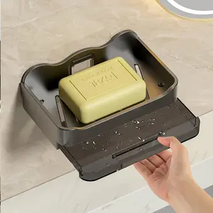 Wall-Mounted Bathroom Soap Dish with Drain Tray, Easy Installation Without Drilling, Plastic Design with Hooks, Multi-Soap Holder for Home Use, Soap Rack, Soap Saver, Bathroom Accessories