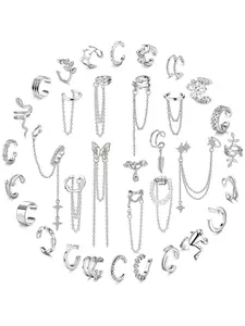 34 Pcs Ear Cuff Earrings Set for Women Adjustable Fake Earring Cuffs Non Piercing Earring Set Ear Jewelry Set Earring Stacking Set