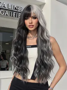 30 Inch Long Wavy Synthetic Hair Wig with Bangs, Holiday Style, Natural Look, Comfortable Fit, Perfect for Daily Wear, Synthetic Curly Wigs