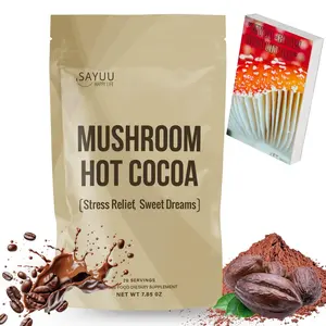 SAYUU Mushroom Coffee Hot Cocoa Mix –Instant Coffee Blend Enriched with Reishi, L-Theanine, Melatonin, Rich Cacao Flavor, Gut & Immune Health Support, Quick & Easy Bedtime Drink - 20 Servings