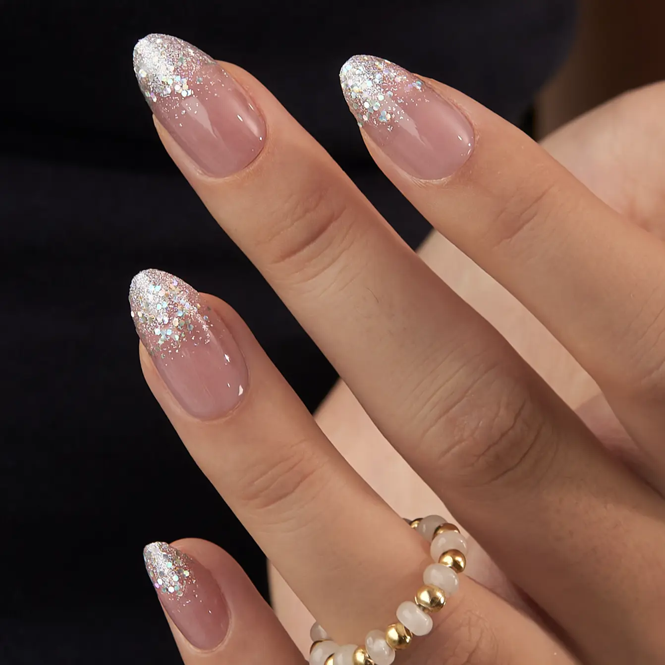 CurvLife Nailora medium almond diamond Gel Press On Nails  pink glossy shiny Nail Art 2 Week Wear