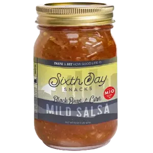 Sixth Day Snacks Mild Black Bean & Corn Salsa (16 oz.) - Authentic Taste, Gluten Free, Vegan & Low Sodium - Perfect for Tacos, Burritos & More!