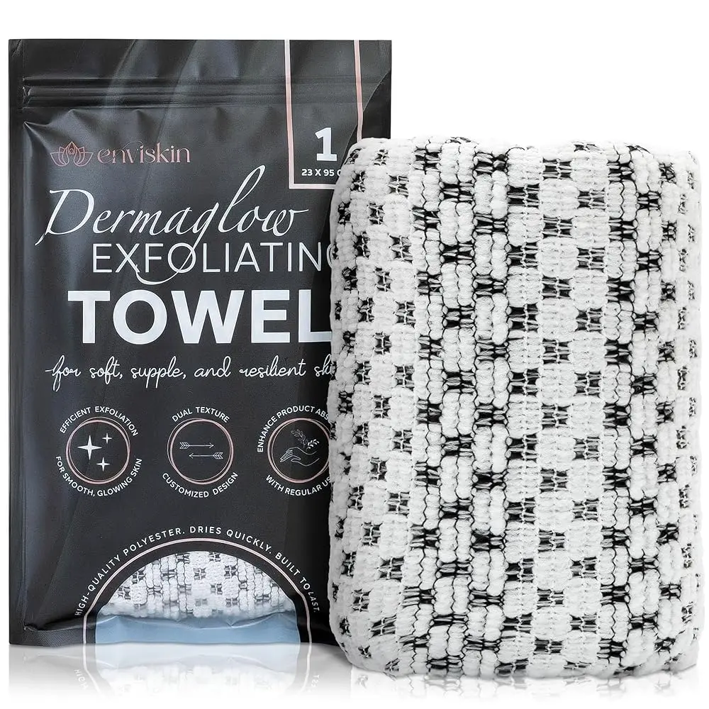 Dermaglow Exfoliating Towel - Black Japanese Dual-Texture Washcloth for All Skin Types - Easy-to-Use Body Scrubber for Women & Men Bath Shower Rip Resistant