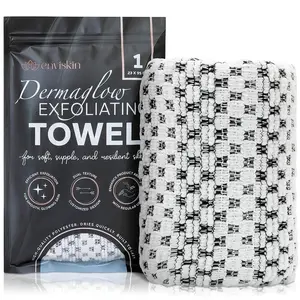 Dermaglow Exfoliating Towel - Black Japanese Dual-Texture Washcloth for All Skin Types - Easy-to-Use Body Scrubber for Women & Men Bath Shower Rip Resistant