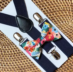 Classic Rifle Paper Co Bow Tie & Navy Suspenders Set