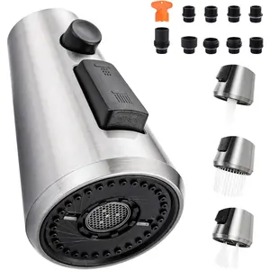 Pull Down   for Kitchen Faucet,3-Function Sink  Nozzle with 9 Adapters,Kitchen Faucet  Replacement Compatible with Moen, Standard Faucets,Brushed Nickel