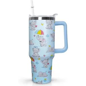 Ceovfoi 40 Oz Elephant Tumbler with Handle Lid and Straw, Insulated Drinking Cup with Handle and Straw, Elephant Gifts for Women, Mom, Daughter, Girlfriend, Teenage Girls, Bridesmaid