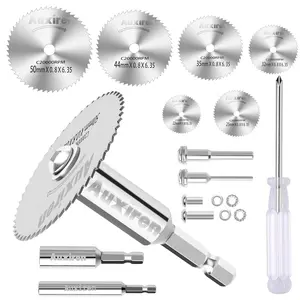 11 PCS Rotary Drill Saw Blades: 6 PCS Mini Circular Saw Blades with 2 PCS 1/4" Hex Shank, 1/8" & 1/4" Round Shanks+ Screwdriver, HSS Small Cutting Discs for Drills Rotary Tools, Inside PVC Pipe Cutter