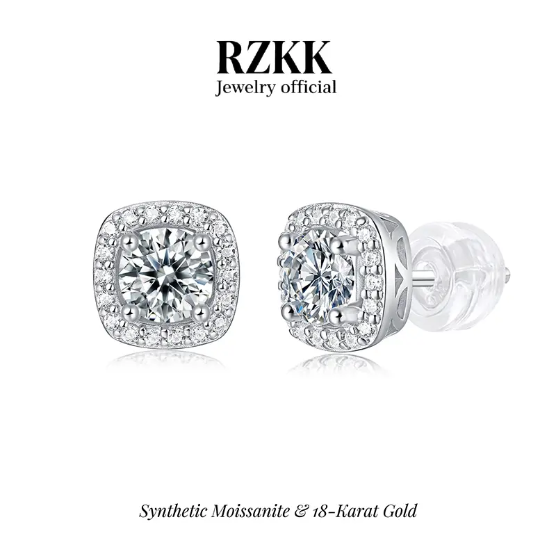 【#19】925 Sterling Silver Cushion Cut Halo Moissanite Stud Earrings, D VVS Round Center Stone Square Frame Earrings, Sparkling Fine Jewelry Gift For Women Wedding Daily Party