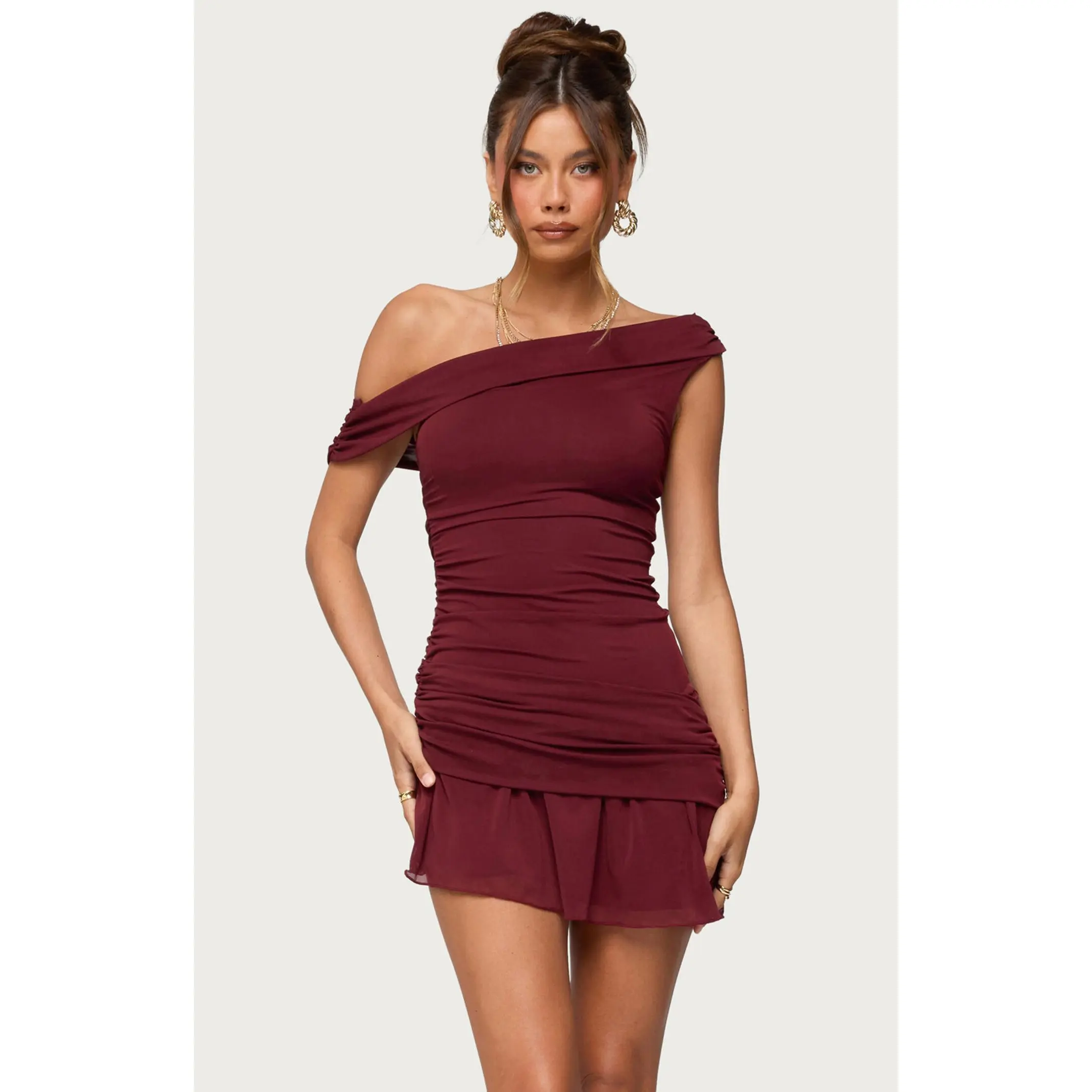 Edikted Women's Gesibelle Off Shoulder Mesh Mini Dress