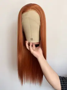 26Inch Ginger Long Straight Wig, 13x4 Lace Front Wig for Women, Light Brown Synthetic Fiber Hair, Natural Hairline, Transparent Lace, Daily Wear, Straight Lace Wigs