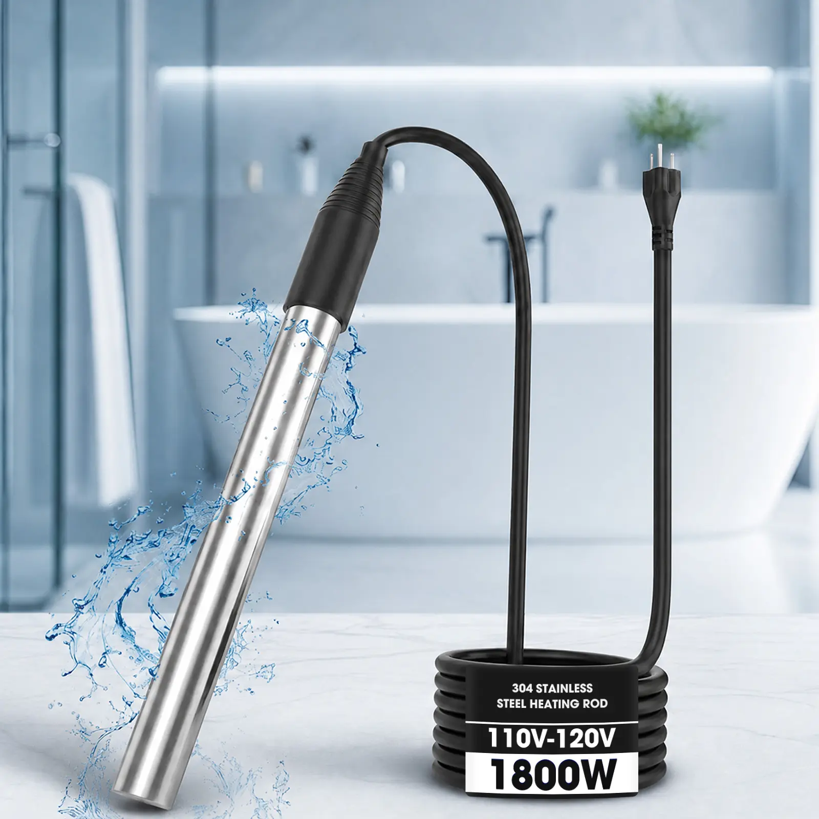 HEATLE 1800W Rapid-Heating Immersion Water Heater, Portable Pool Heater,Bath Heater - Safe, Durable, Easy-to-Operate Household Water Heater for Indoor/Outdoor Use, Heats Up to 50 Gal, Ideal for Sinks, Inflatable Pools, Bathtubs