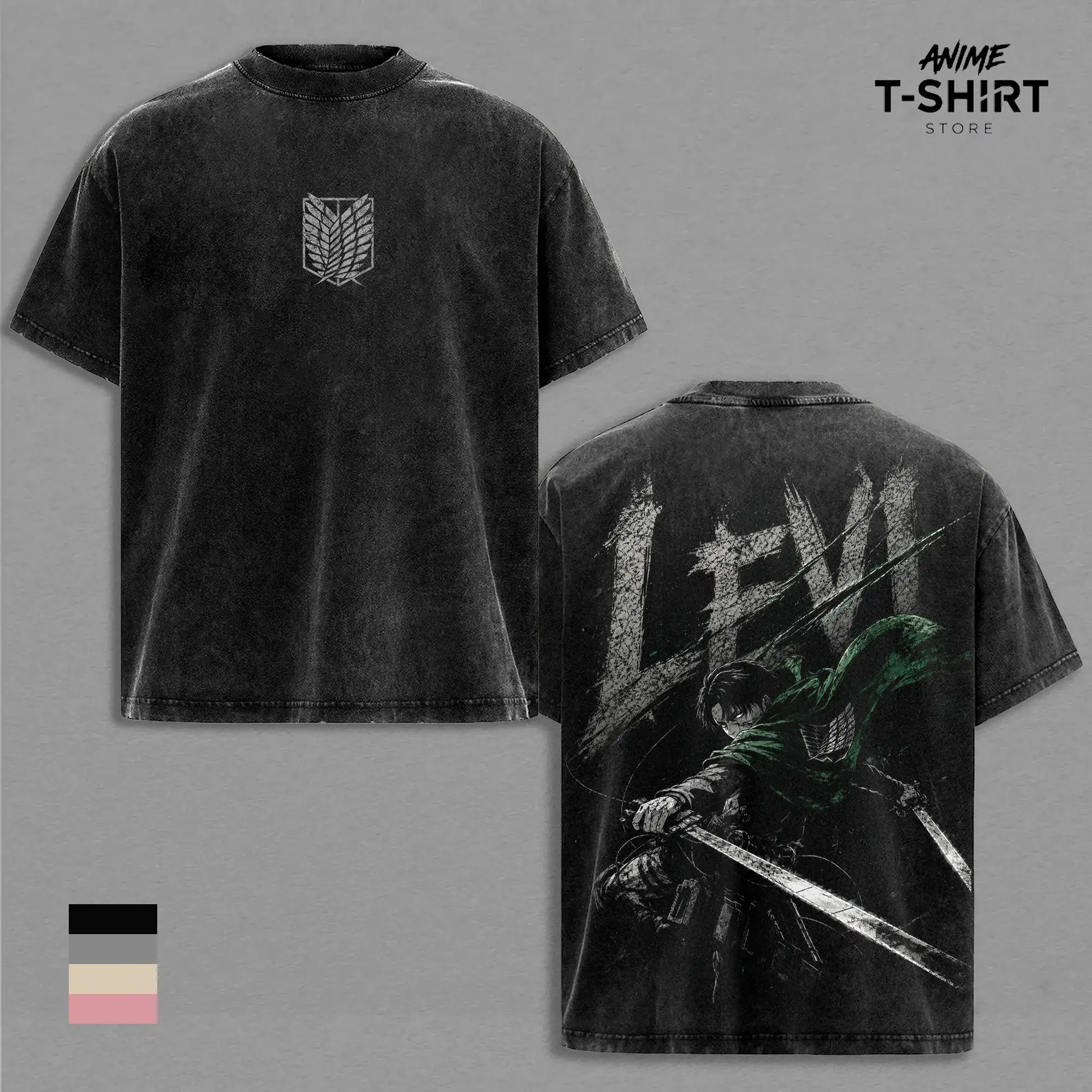 Levi Ackerman Attack on Titan Vintage Washed Shirt Anime Graphic Tee Scout Regiment Captain Levi Oversized Streetwear Manga T Shirt Gift for AOT Fans