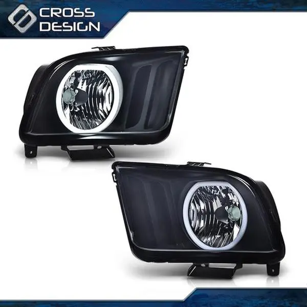 CROSSDESIGN 1pair Halogen Car Head Lights - Headlight Replacement, Black Housing Smoke Lens Car Head Lights for 2005-2009 Ford Mustang, Nighttime Drive Road Lighting, Head Lights For Car