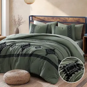 MaiRêve Embroidery Comforter Sets, boho Light Olive Green Western queen Bedding Set king Boho 7 Pieces, All Season Farmhouse Bed in A Bag Comforter Set with Sheets, Pillowcases & Shams bedding sets bed comforter set bedding set
