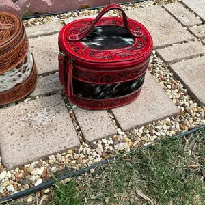 Jewelry Box with Cowhide and Genuine Leather - Red and Black Design