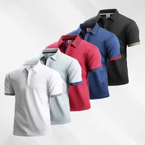 Men's 5-piece Classic Polo Shirt - Contrasting Decoration, Anti-Wrinkle Fabric, Full Score for Business Casual and Daily Styling