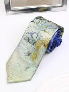 Unisex Street Style Colorblock Oil Painting Print Tie, Casual Trendy Tie for Work & Daily Wear, Fashion Accessories for Men & Women, Casual Elegant Tie