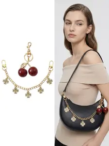 2pcs Cherry Bag Charm & Gold Clover Chain Set Detachable Purse Chain Strap Handbag Decoration DIY Accessory