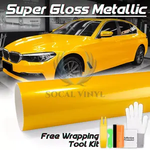 Premium Super Gloss Metallic Cyber Yellow Car Vinyl Wrap Sticker Decal Sheet