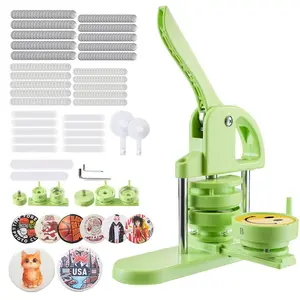 fathersdaygift VEVOR Button Maker Machine, 1.26/2.28 inch 2-in-1, Plastic Pin Maker with 200 pcs Button Parts, Circle Cutter and Magic Book, Reinforced Ergonomic Handle, for DIY Badges, Personalized Pins, Green