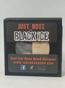 Just BCUZ 8ml Black Ice Scented Car Vent Reed Diffuser Premium Quality Glass Bottle Set with 2 Reeds & Care Card