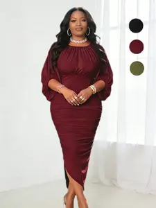 【Plus Size】 Solid Color Dress, Casual Chic Dress, Elegant Fashion Casual Dress for Daily Outdoor Wear, Women Clothing for Spring Fall, Womenswear