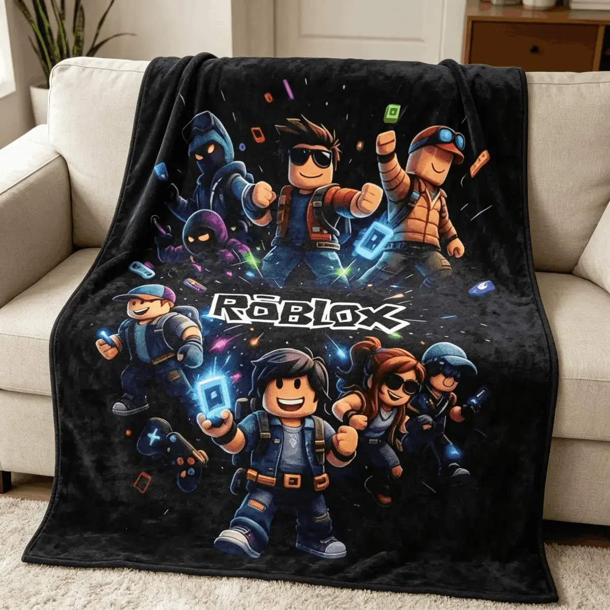 Blankets Roblox Theme Soft Flannel Kids Blanket Adult Blanket Comfortable Sofa Throw For Bedroom Living Room Office Car Men Women Youth Gaming Gift Birthday Christmas Fathers Day Soft Elastic Breathable