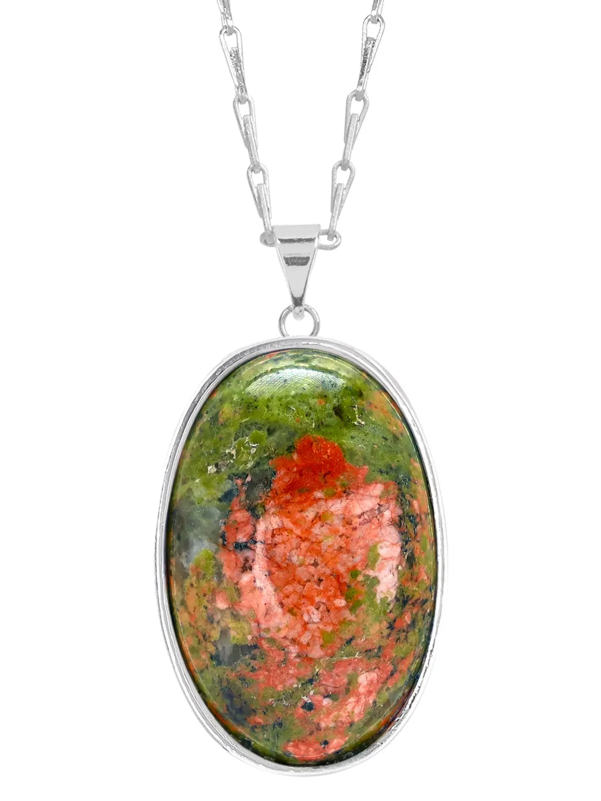 Unakite Oval Cabochon Pendant Necklace, Natural Gemstone Jewelry For Women Gift, Gift For Her
