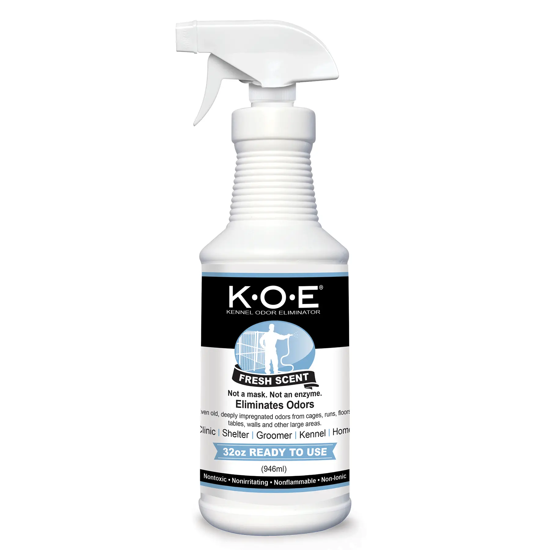 K.O.E Kennel Odor Eliminator Fresh Scent Ready to Use Spray by Odorcide for Home & Kennels with Safe, Non-Enzymatic Formula KOE 32 oz Spray Bottle