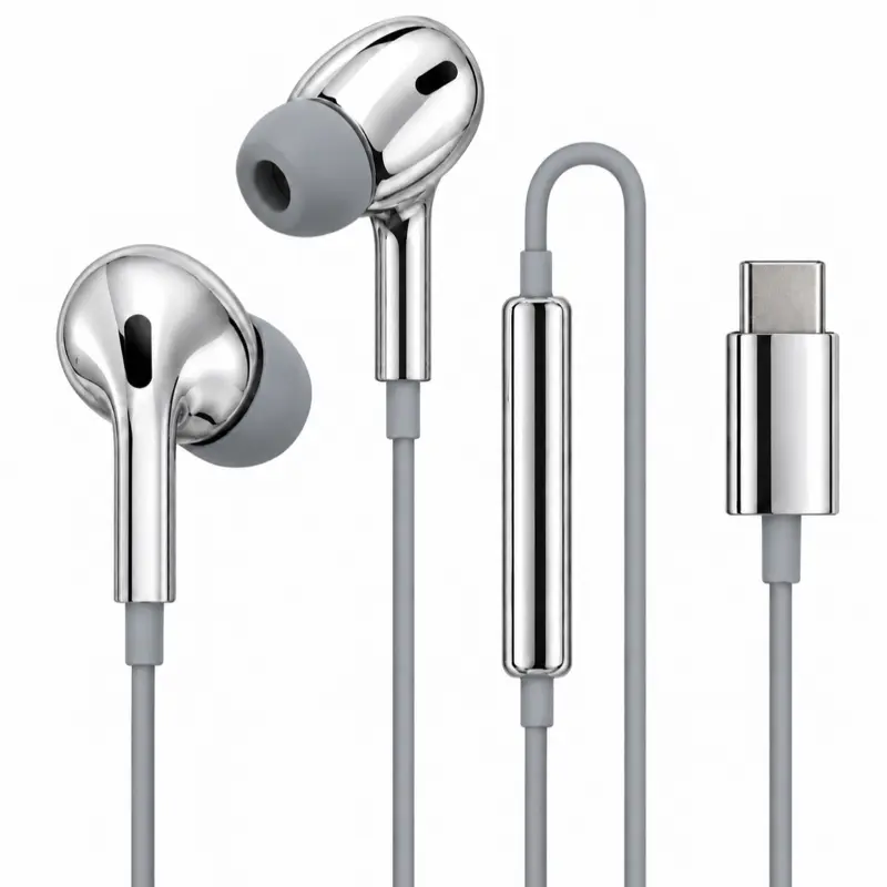 Chrome 2.0 Wired Earbuds with Gray Silicone Tips, USB-C In-Ear Audio Headphones, Y2K Style