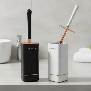 Aokala Toilet Brush and Holder, Silicone Toilet Bowl Brush Set with Long Handle, Modern Bathroom Design, Durable Deep Cleaning Tool, Bathroom Brush Cleaner